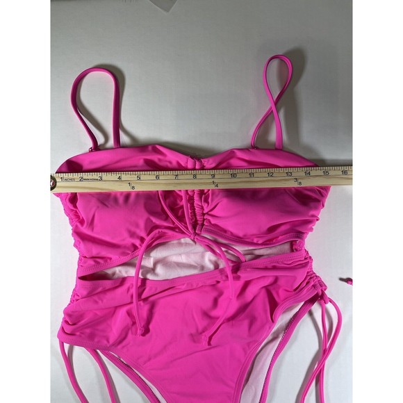 California Waves Cutout One-Piece Swimsuit, Neon Pink, Large, New - Picture 6 of 7
